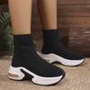 European and American Large-size New Round-head Knitted Leopard Print Medium Tube Elastic Boots Are Hot-selling Elastic Thick-heeled Martin Boots.