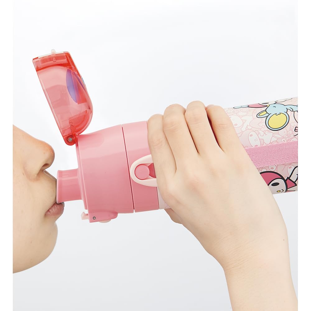 Skater Children's Stainless Steel Water Bottle, Direct Drinking, 470ml, My Melody, Ushirou and Shiro, Sanrio Design, Child-Friendly, Lightweight,