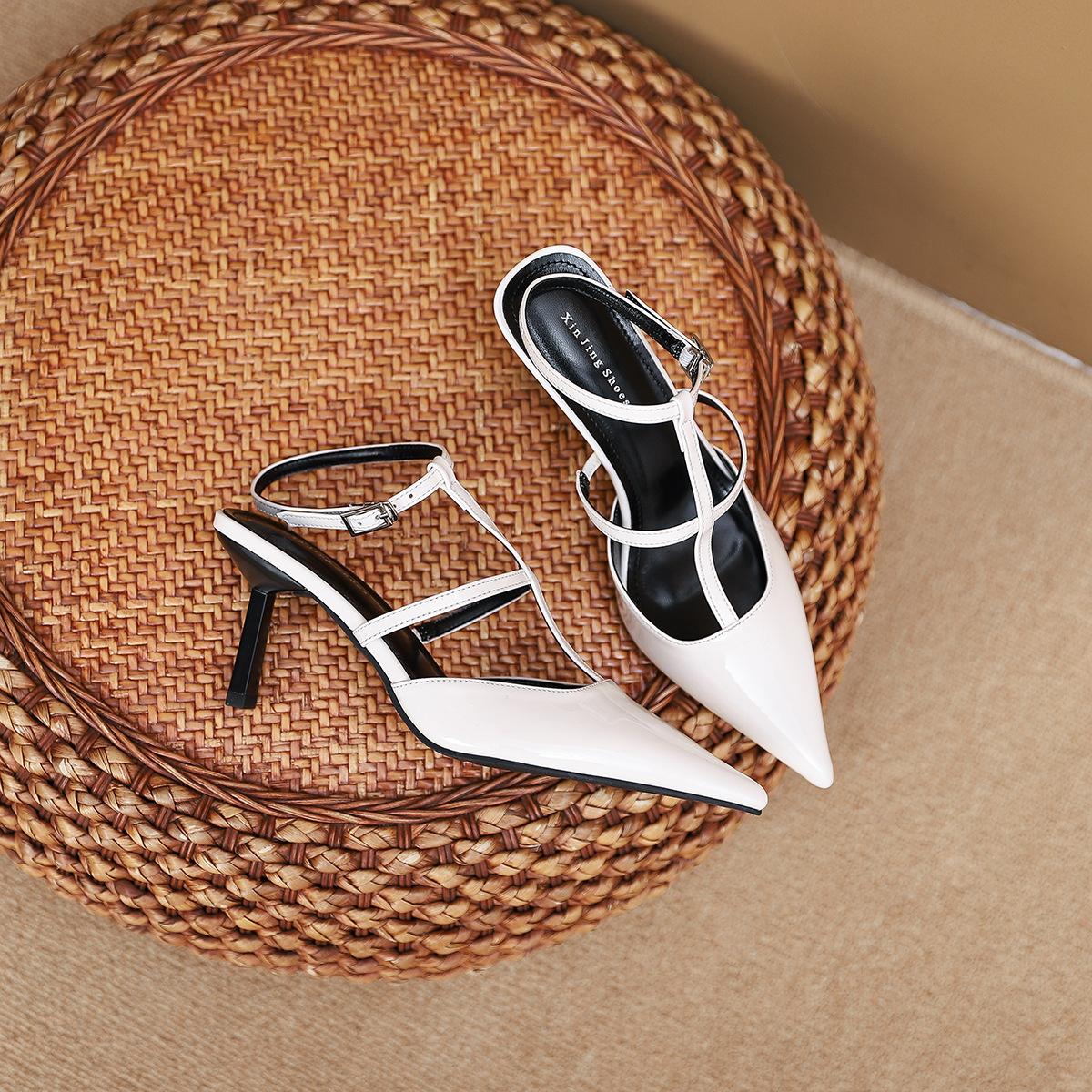 

9733-5 French retro pointed high-heeled sandals new fashionable and sexy bag head empty Roman stiletto sandals women 35