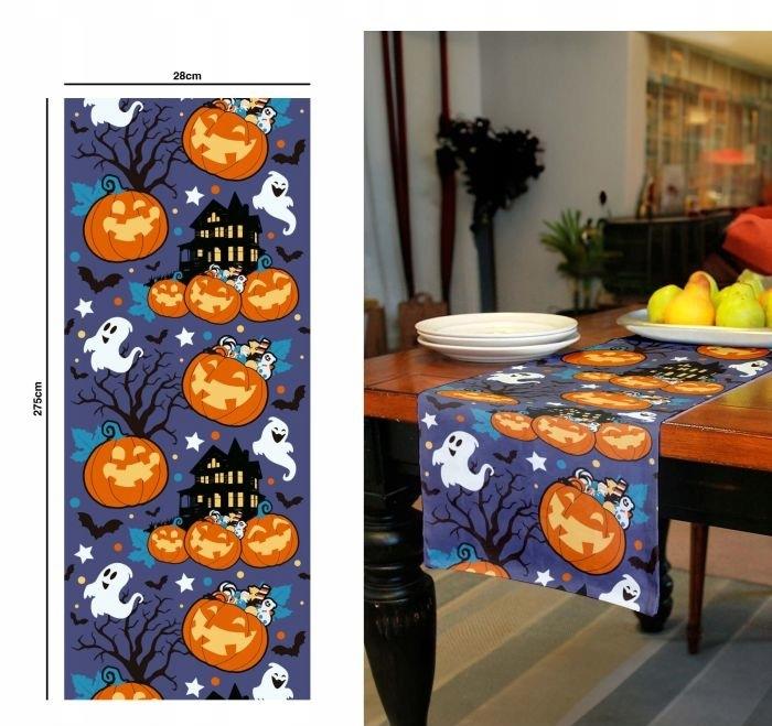 Bieżnik Dekoracyjny Na Stół Dynie Nawiedzony Dom Halloween 28X275Cm