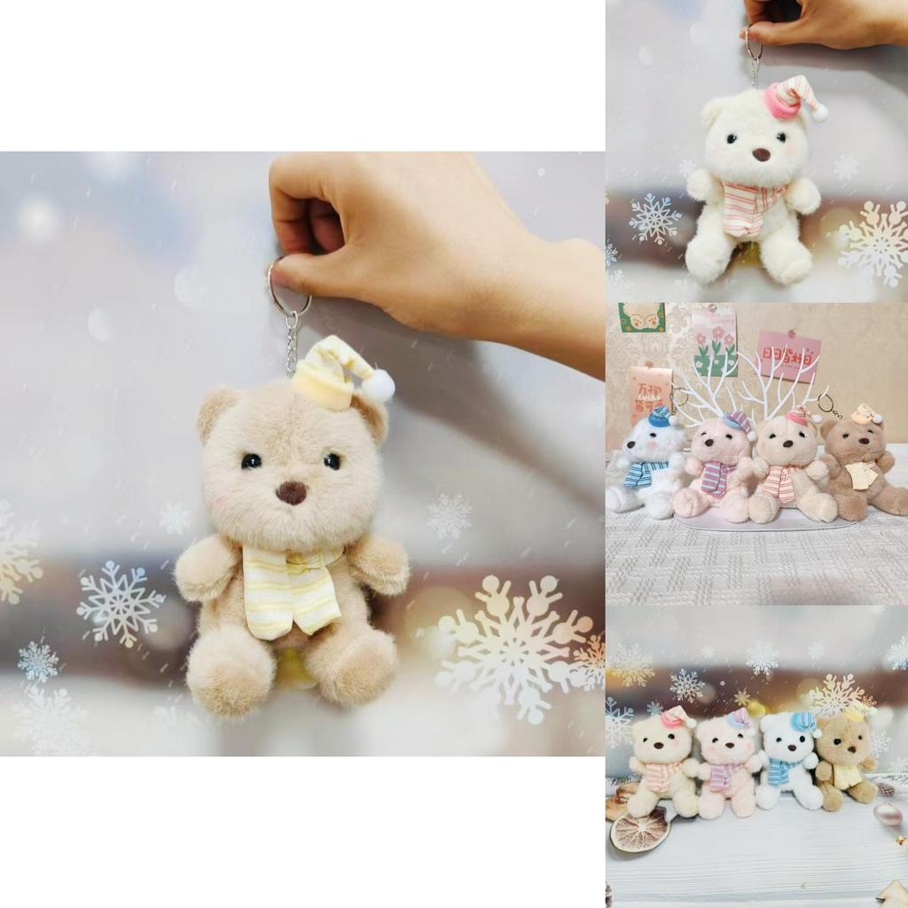 Adorable Hat Birthday Bear Pendant Cute Cartoon Girl Plush Keychain Kid Backpack