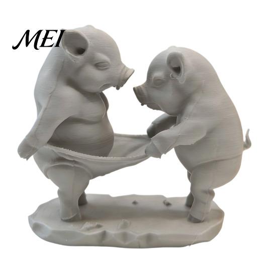 Desk Atmosphere Accessory Double Pig Pulling Ornament, Mini Size 3D Printed Figurine, Sculpture Funny Healing Desktop Decorative Sculpture,