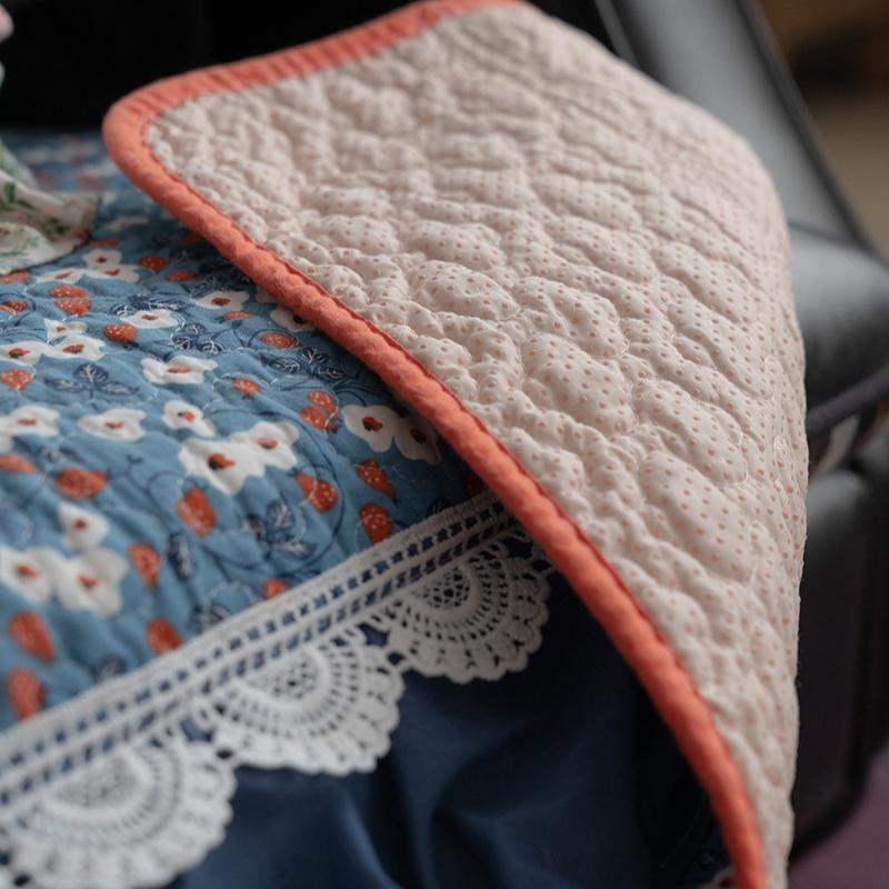 Cotton Floral Pleated Skirt Edge Sofa Mat Countryside Style Fabric Anti Slip Lace Sofa Cover 1/2/3 Seat Sofa Dust Cover Towel