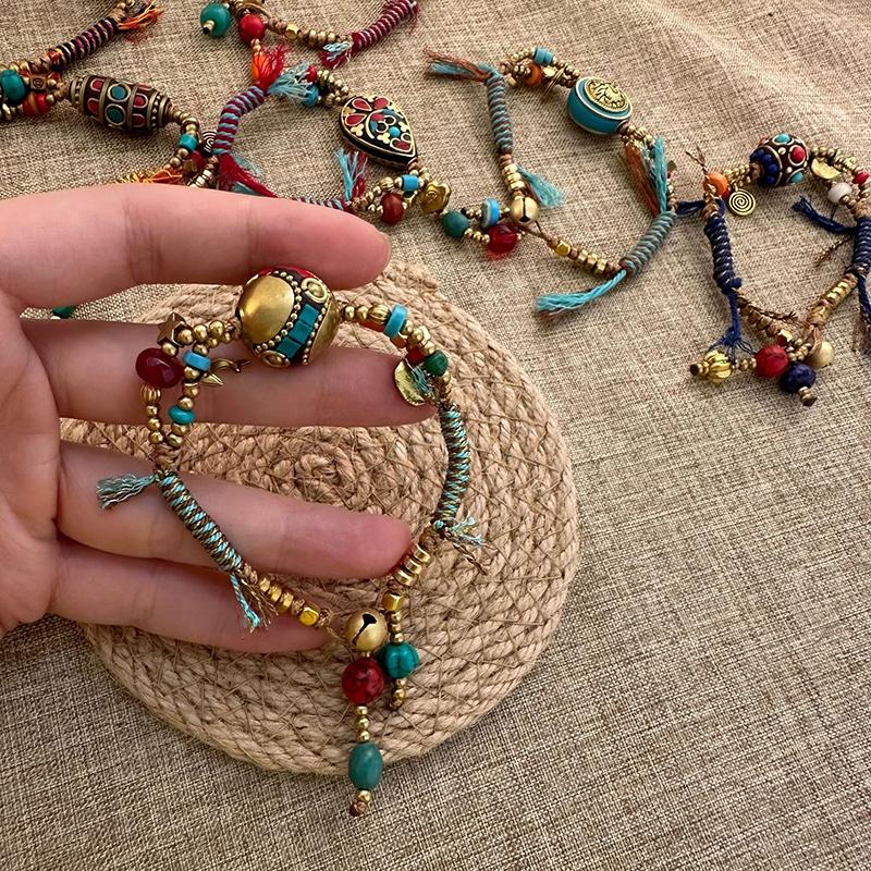 

Ethnic Tibetan Style Creative Bell Bracelet Beaded Hand Rope Adjustable Jewelry Gift For Women