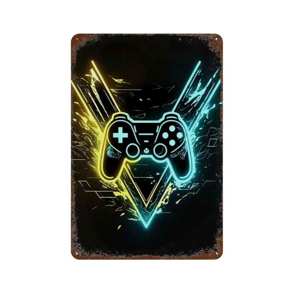 Colourful Punk Style Metal Tin Signs Game Controller Wall Art Poster Metal Signs Prints Gaming Aesthetics Picture for Living