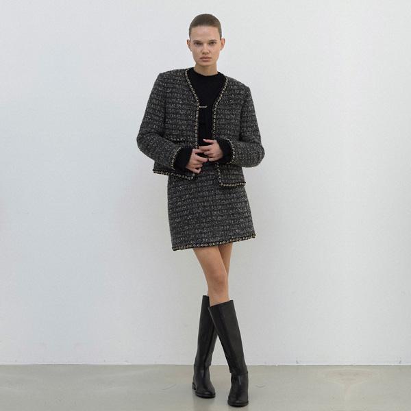 Atelier Nine Chain Set-Up Tweed Skirt(Sk-4977)