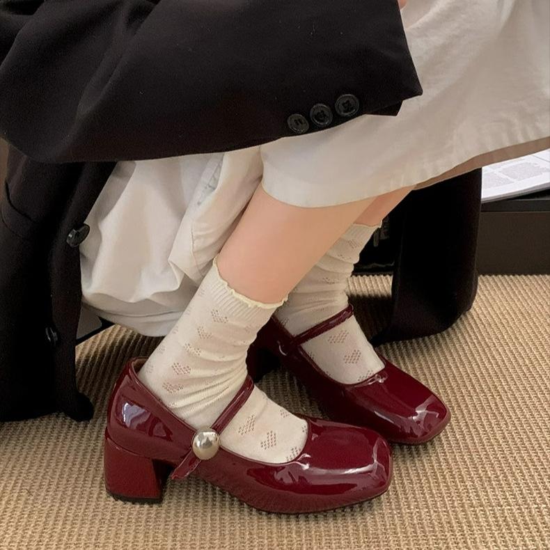 Square Head Shallow Mouth Thick High Heel Single Shoes Women's 2025 New Spring Versatile Retro Height-increasing Mary Jane Shoes