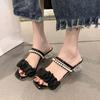 Fairy wind thick heel non-slip outer wear crystal high heel cool slippers 2025 summer new Internet celebrity two wear sandals woman