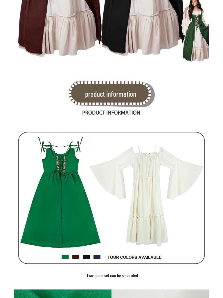 European & American Square Neck Lace-Up Corset Medieval Renaissance Costume Dress