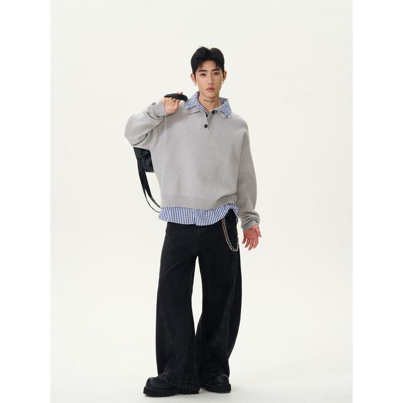 Kisko American Retro Fake Two-Piece Design Lazy Red Knitwear for Men and Women, High-End Loose Casual Knitwear