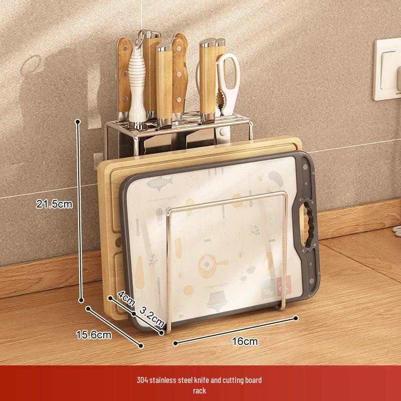 304 Stainless Steel Countertop Knife and Chopstick Holder with Integrated Storage for Cutting Boards.