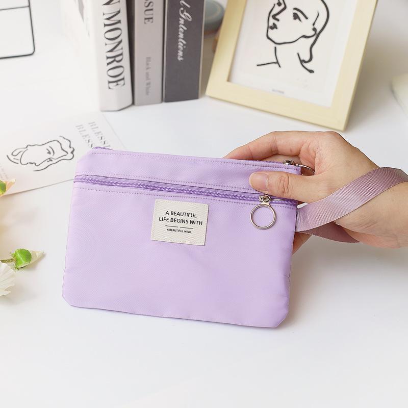 Student Nette Tragbare Doppel-schicht Handy Tasche Weibliche Handgelenk Zipper Einfarbig Kleine Frische Lippenstift Make-Up Lagerung Tasche