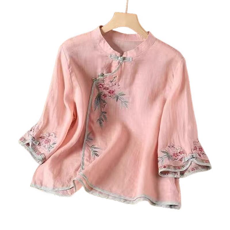 Elegante Sommerbluse im chinesischen Stil mit Blumenmuster