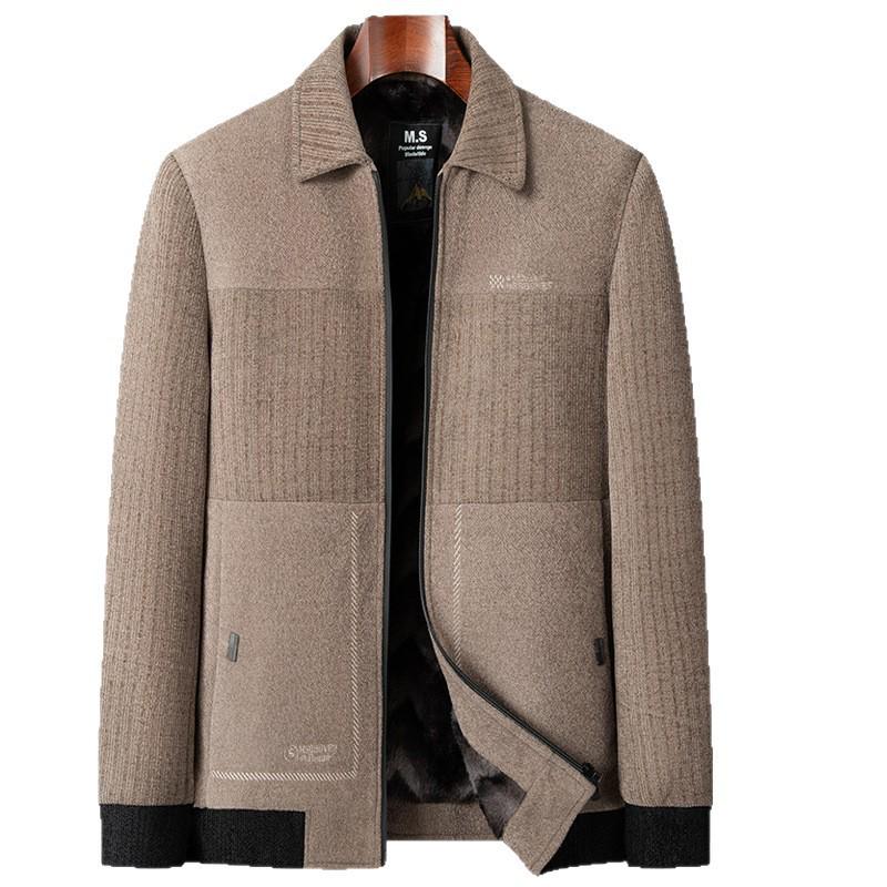 Dad's Winter Velvet Wool Coat: Men's Warm Thickened Jacket for Grandpa