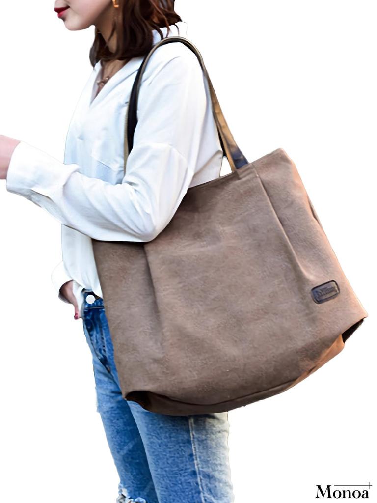 Monoa Women's Lightweight Canvas Tote Bag with Zipper, Foldable, Eco-Friendly, n1492, Brown