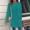Blusa informal de manga larga con cuello redondo y bolsillos de color liso a la moda para mujer