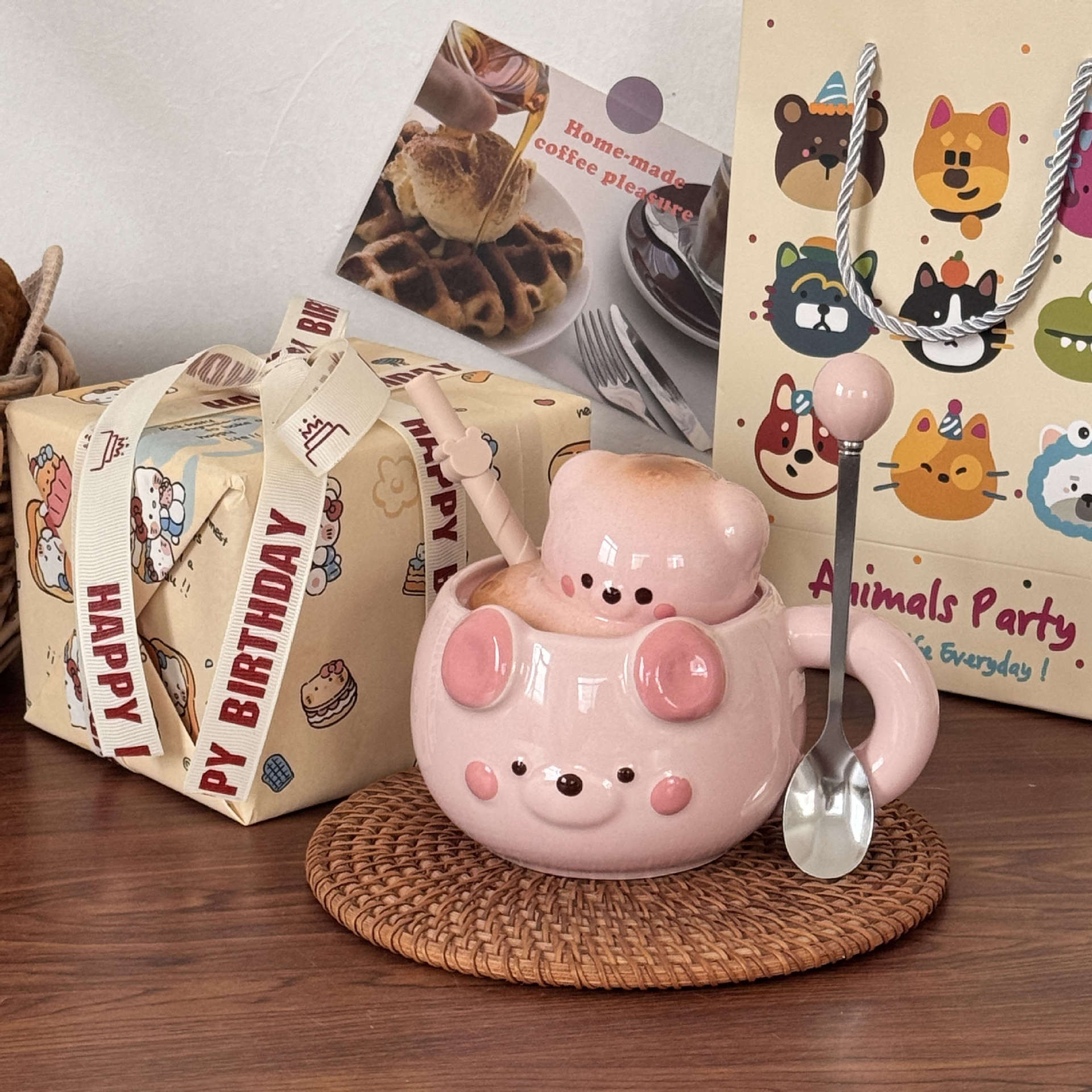Cute soft cute healing bear cup girls high value ceramic mug birthday gift girlfriend souvenir