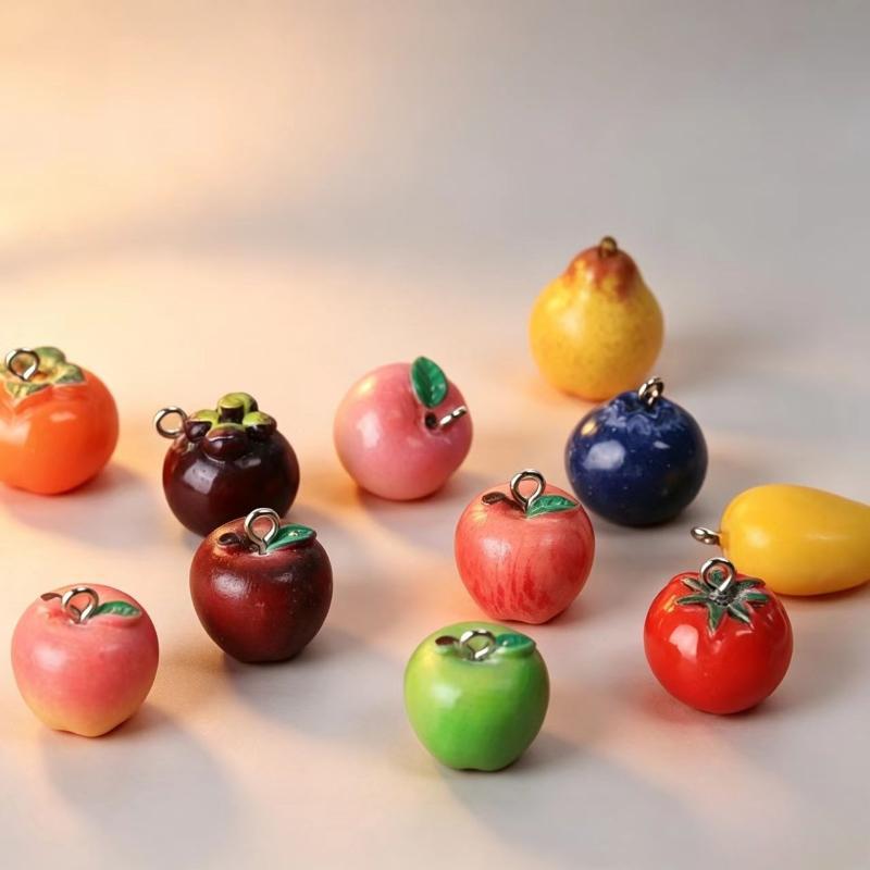 5Pcs Simulated Fruit Pendants 3D Resin Peach Pear Strawberry Charms For Handmade Jewelry Earring Keychain Diy Findings Materials