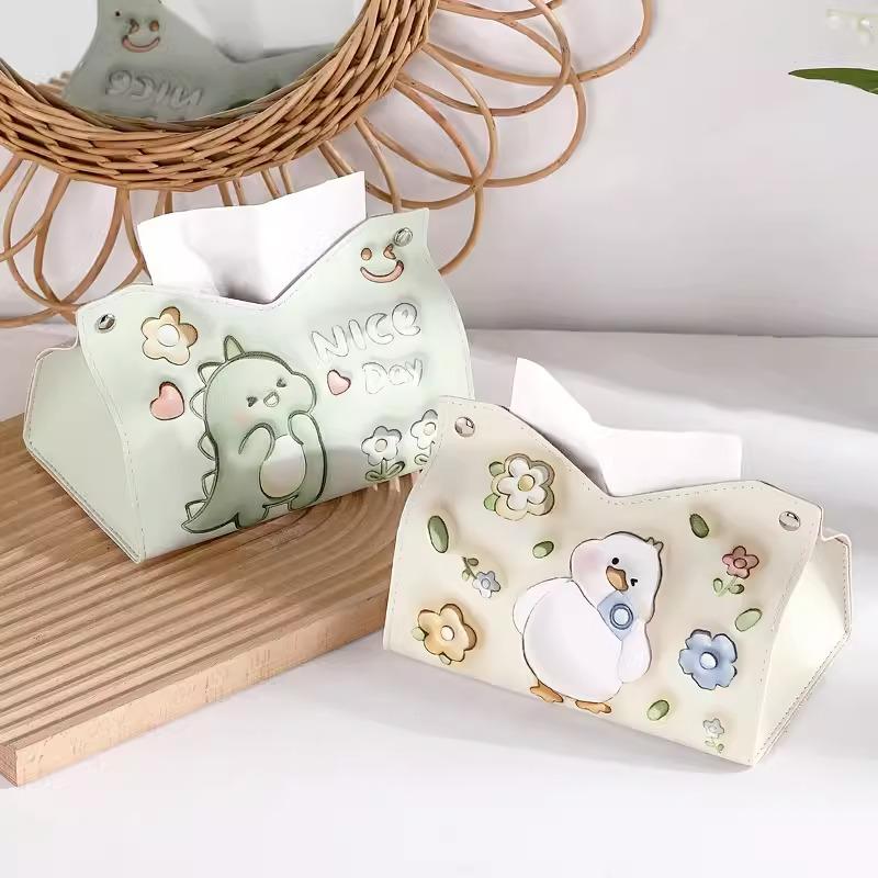 Cute Cartoon Tissue Box, Modern Simplicity, Living Room Fashion Decoration, Household Portable Creative Table Leather Paper Box,
