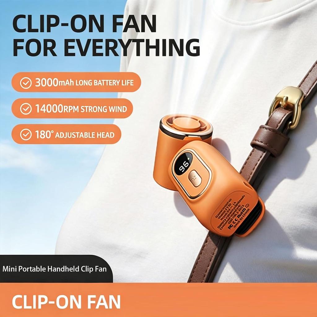 Mini Portable Handheld Clip Fan, 3-in-1 Rechargeable 3000mah Battery, 5 Speeds, 180° Adjustable Airflow, LED Display, Pocket Size