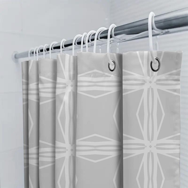 Modern Geometric Shower Curtain White Gray Bath Decor With Striped Pattern For Bathroom Set Includes Rod Rings (180X240Cm)