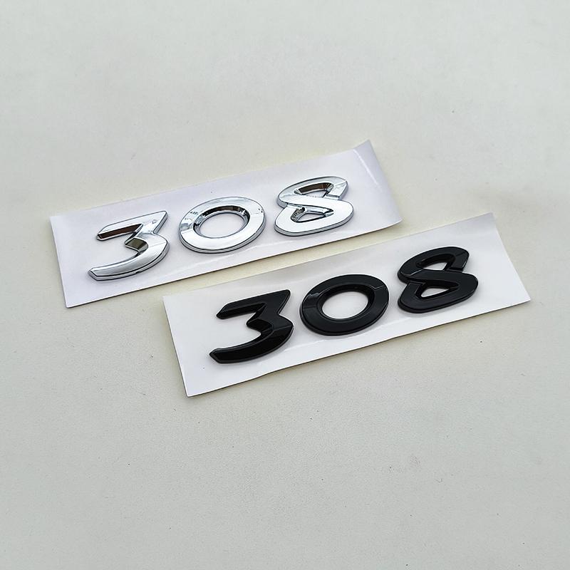 JGCR7 New 3D ABS Chrome Black Logo 308 Emblem Letters Sticker Car Rear Trunk Badge for Peugeot 308 SW GT Line GTI T9 T7 P5 Accessories
