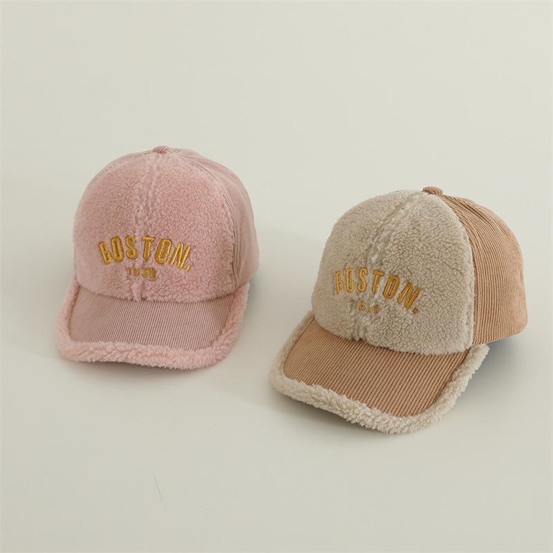 Korean Version Thickened Warm Lambswool Baseball Cap Children's Warm Windproof Peaked Cap for Boys and Girls Fashionable Curved Brim Hat