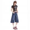 Trendy Vintage Blue High Waist Slimming Spliced Wide Leg Straight Cropped Capri Denim Pants For Women Versatile FigureFlattering Casual Capri Trousers