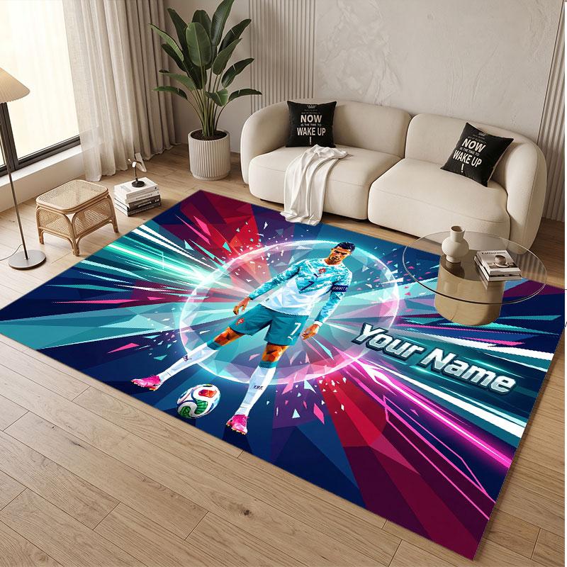 Custom Rug Cristiano Ronaldo Pattern Print Name Text Soft Non‑Slip Floor Carpet for Home Indoor Decoration