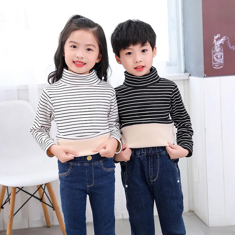 2025 Kids' Trendy Striped Velvet Turtleneck - Warm Long Sleeve for Boys and Girls (Autumn/Winter)