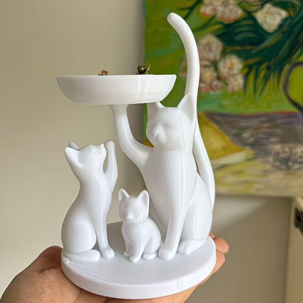 Decorative Cat Jewelry Tray Cartoon Desktop Ring Holder Large Capacity Key Tray  Bedroom Decor