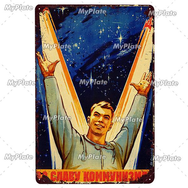 Vintage Russian Metal Sign Plaque Tin Sign CCCP Plate Wall Decor For Bar Club Man Cave The Space Race Poster