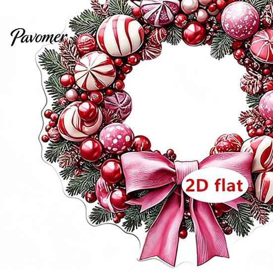 Seasonal Hanging Decor Christmas Wreath Acrylic Ornament, 2D Flat Stained Glass Style Transparent Decoration, Double-sided Decorative Pendant