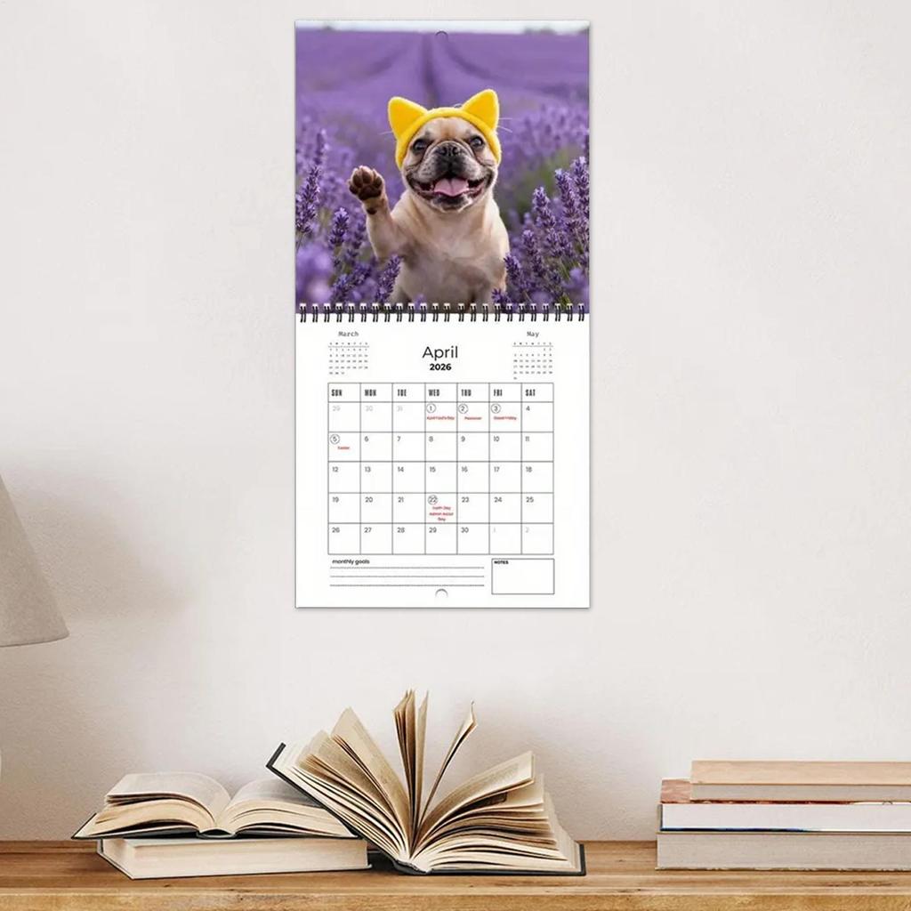 2026 Calendar 12 Month Thick Paper Monthly Weekly French Bulldog 2026 Calendar Planner for Academic Appointment Home Office