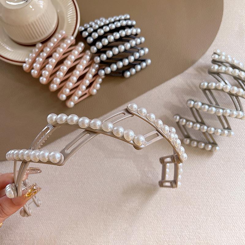 Elegant Pearl Convenient Foldable Plastic Hairband For Women Girls Travel Stretchable Headband Hair Band Hair Accessories