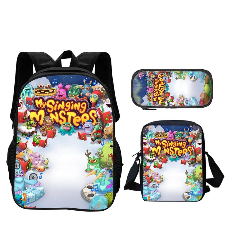 My Singing Monsters Backpack, Pencil Case, Shoulder Bag 3Pcs Set Game Cartoon Print Kindergarten, Primary School, Boys and Girls