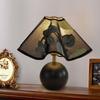 French Retro Mid-Century Wood Bedroom Lamp, Wabi-Sabi Style with Fabric Shade
