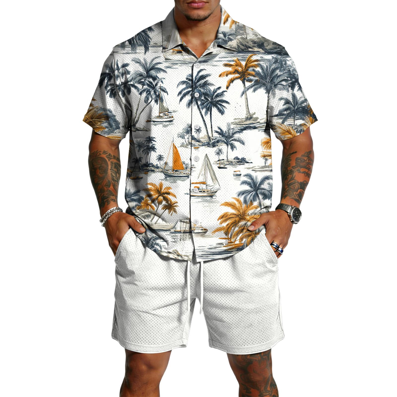 

Men s Casual Lightweight Breathable Short-Sleeve Shirt And Shorts Set XL