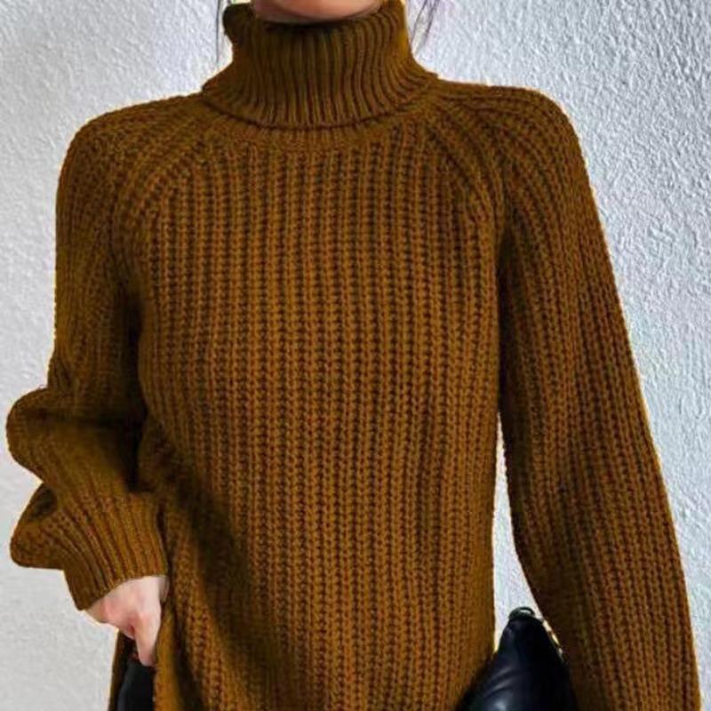 Women's Fashion Casual Fall Winter Solid Color Print Long Sleeve High Neck Sweaters