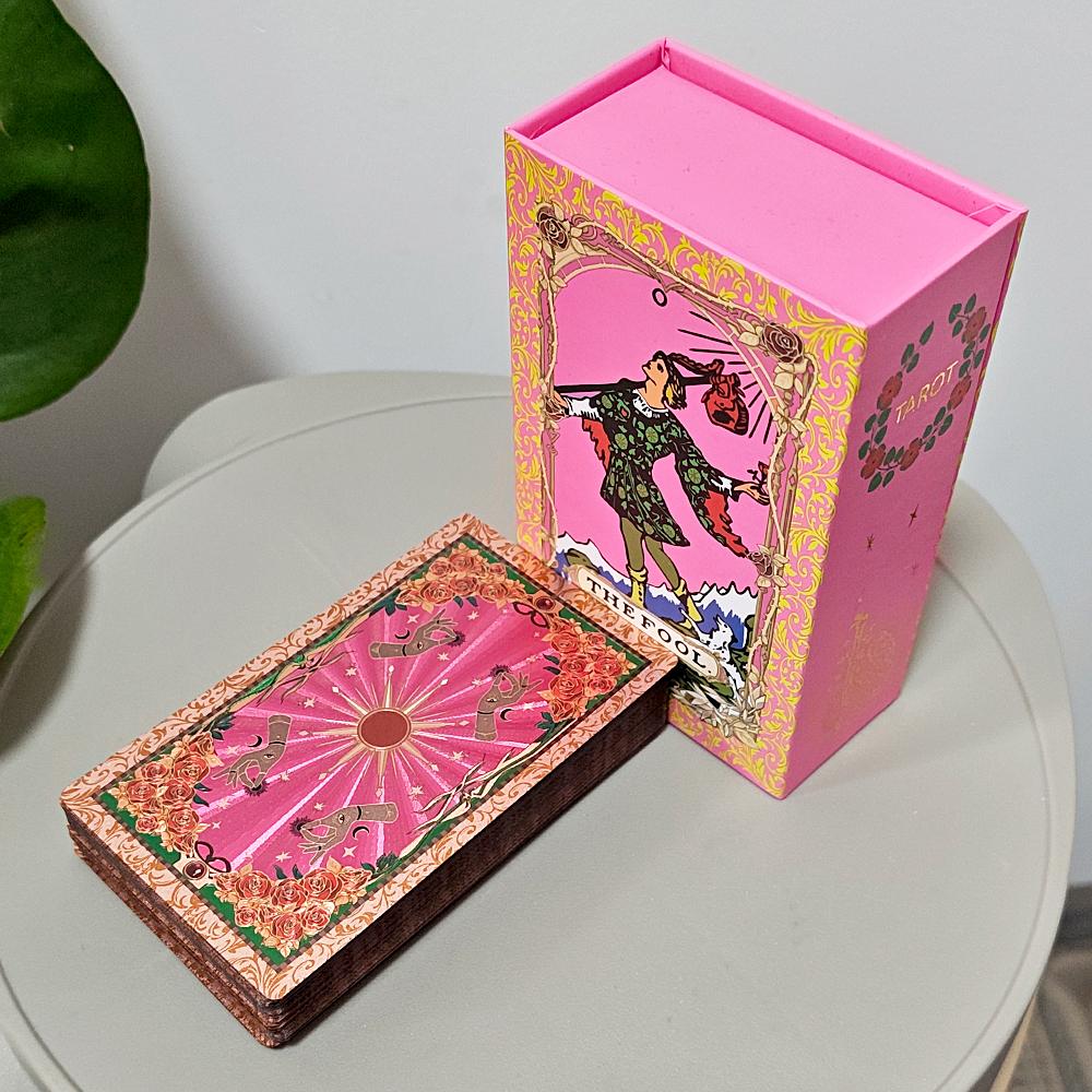 Pink & Rose Gold Foil Tarot Cards 78-Card Deck 12x7cm with Box Waterproof Durable PET Plastic Tarot