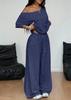 Women's Drop Shoulder Short Sleeve T-Shirts Loose Fit Wide Leg Pants Sets Casual Two Piece Outfits