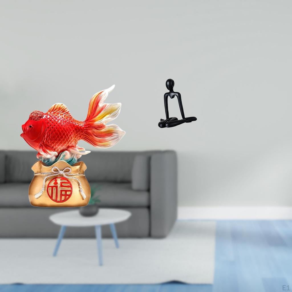Chinese Feng Shui Koi Thinker Statue Abstract Fish Sculpture Decorative Figurine for Entryway Office