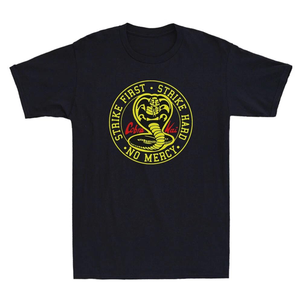 Cobra Kai No Mercy Strike First Strike Hard 80s Karate Kid Men s T Shirt L