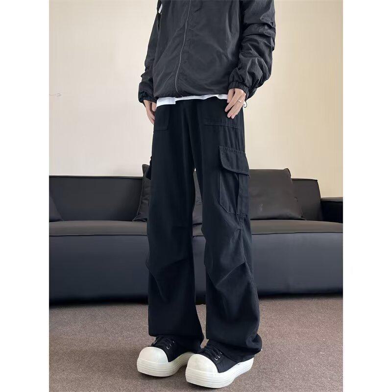 

Унисекс многокарманный повседневный комбинезон лесоруба - весна/осень универсальные свободные расклешенные брюки XXL чёрный