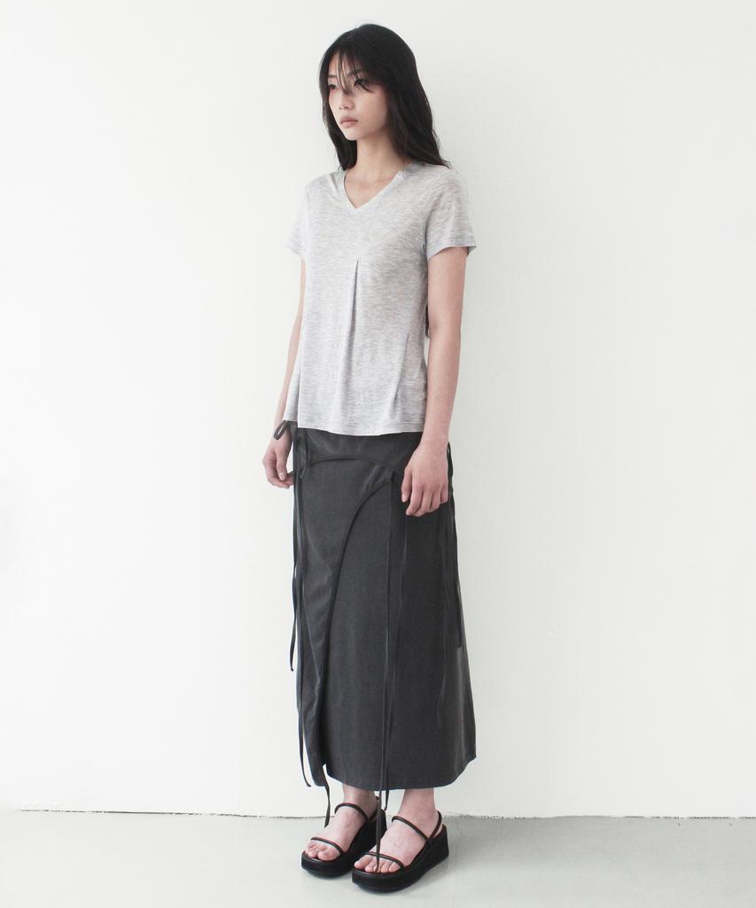 Kasel Tencel Pleats T-Shirt, Melange Gray