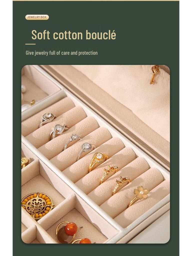 Elegant Multi-Layered PU Leather Jewelry Box with Lock for Earrings, Necklaces, and More