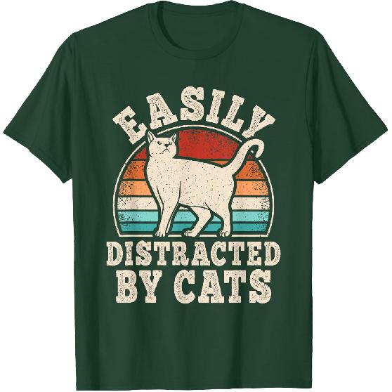 Easily Distracted by Cats Retro Cat Lover Vintage Men Women T-Shirt