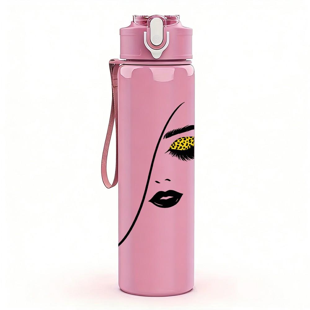 1PC Minimal Woman Face Line Sketch Print 750ml Color Plastic Sports Water Bottle Leakproof Flip Straw Lid Suitable for Sports Office Home Use
