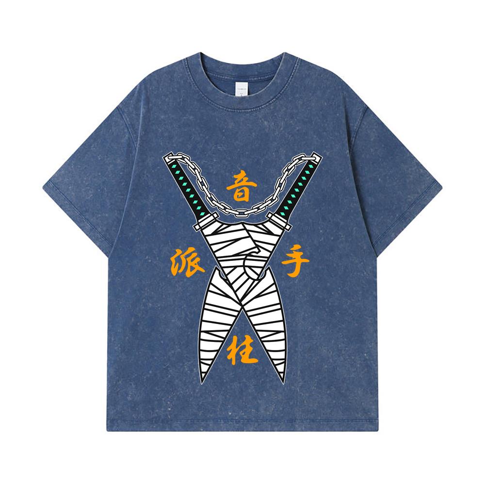 

275 GSM Washed T-shirts 100% Cotton Demon Slayer V65 Uzui Print Unisex Heavy Cotton T Shirt 2XL