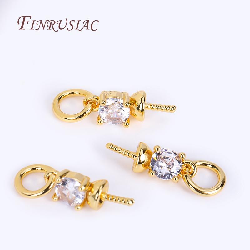 18K Real Gold Plated Zircon-Set Pearl Pendant Mounting For Necklace Making,3mm Cup Peg Drop Pendant Connectors DIY Accessories